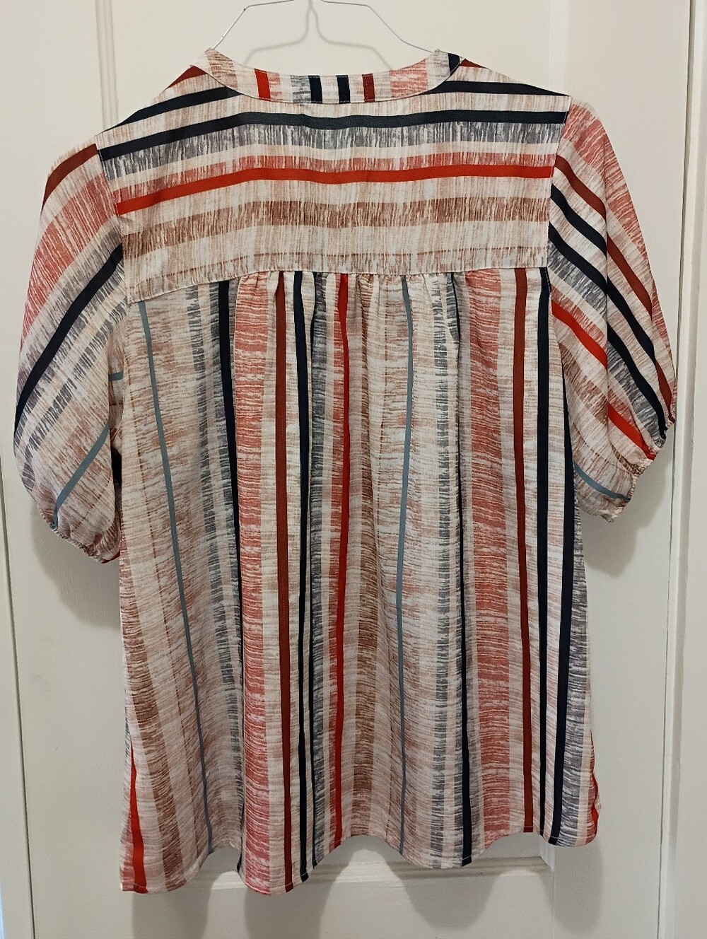 Posh Boutique Striped Button Front Smock Style Top; Red, Navy Blue, Rust & Cream - Picture 7 of 13